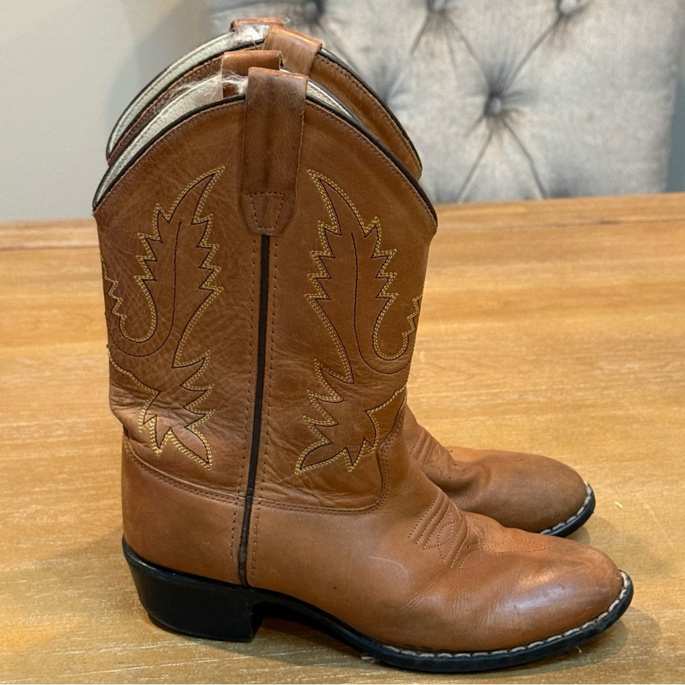 Old West‎ Youth Western Boot #1129 Corona Calf Leather Tan Size 2